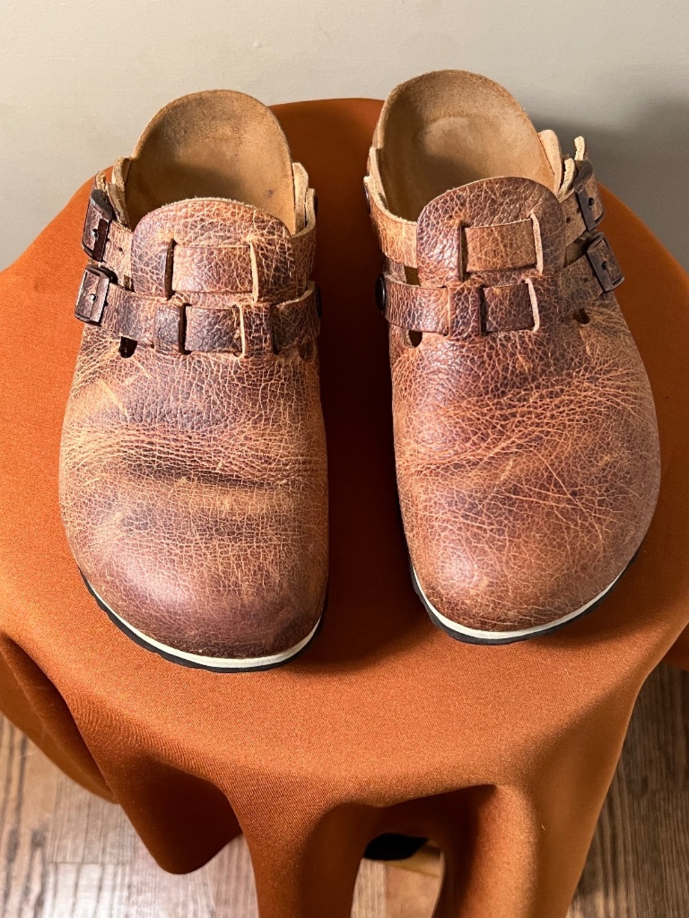 Birkenstock Distressed Leather Clogs